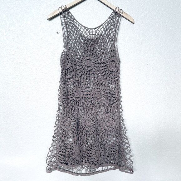 Tops - Lace Mesh Overlay Tan Tank Top or Cover-Up